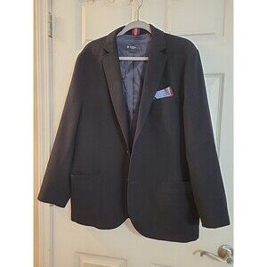 Cremieux Classic 100% Wool Black Sport Coat  Size Large  Leather Elbow Collar